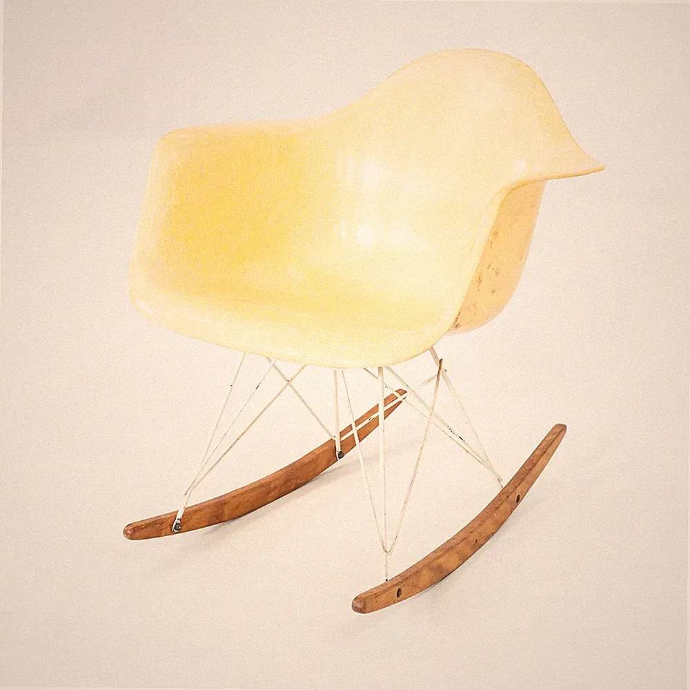 1953 Herman Miller Eames RAR Rocking Chair Yellow Fiberglass Shell & White Base