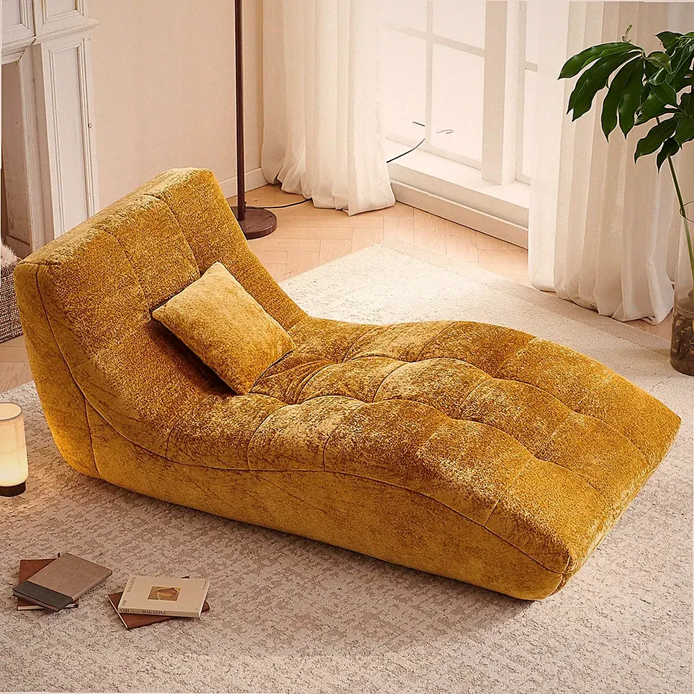 Chaise Lounge Chair with Curved Back, Modern Upholstered Recliner Sofa, Tufte...