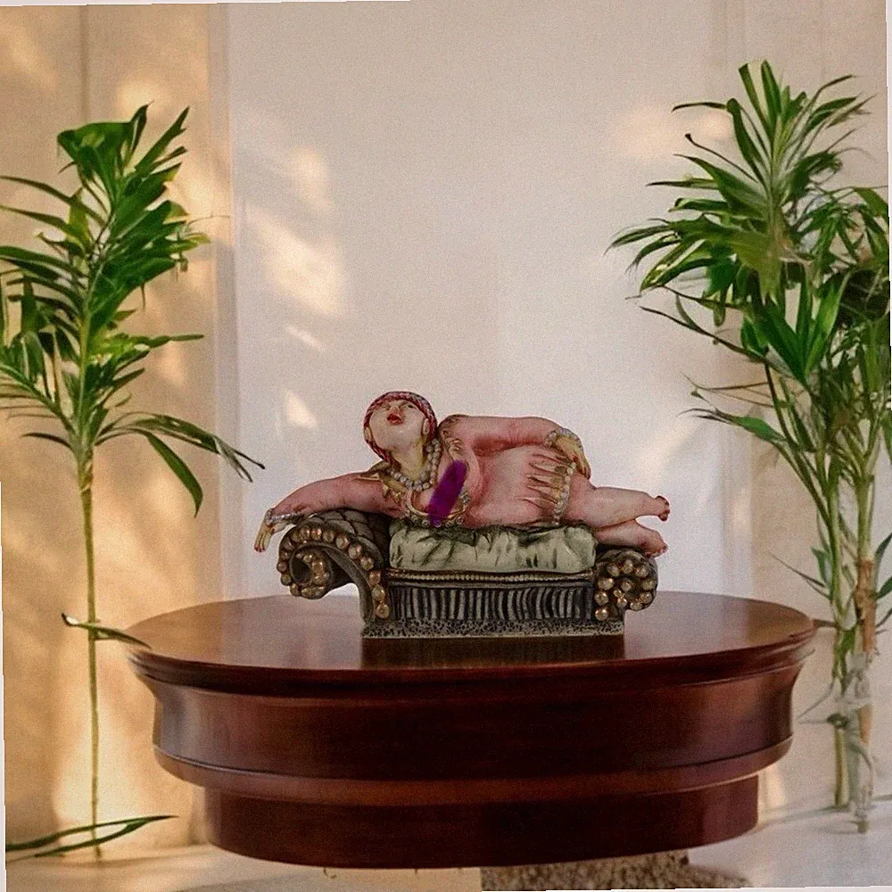 Elegant Reclining Woman Sculpture - Pink and Gold