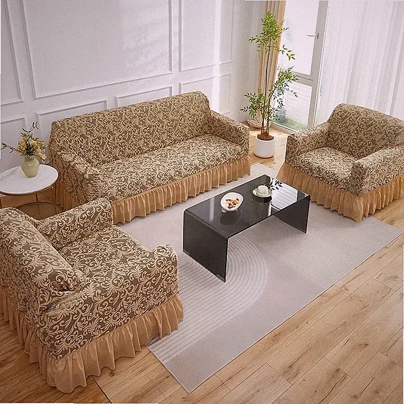 Embossed Jacquard Sofa Cover Skirt, Elastic Armchair Cover Anti-slip Elastic