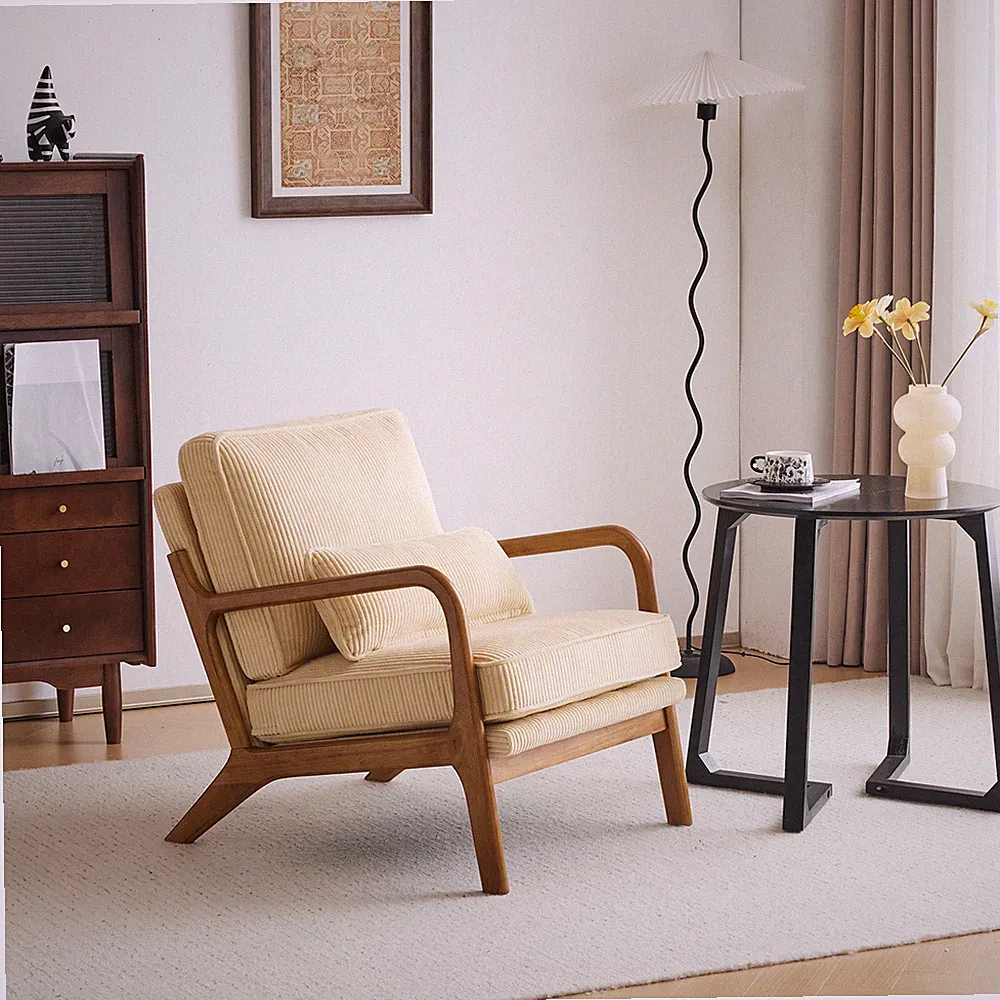 Fabric Wooden Chair Single Sofa Comfy Upholstered for Living Room Office Store