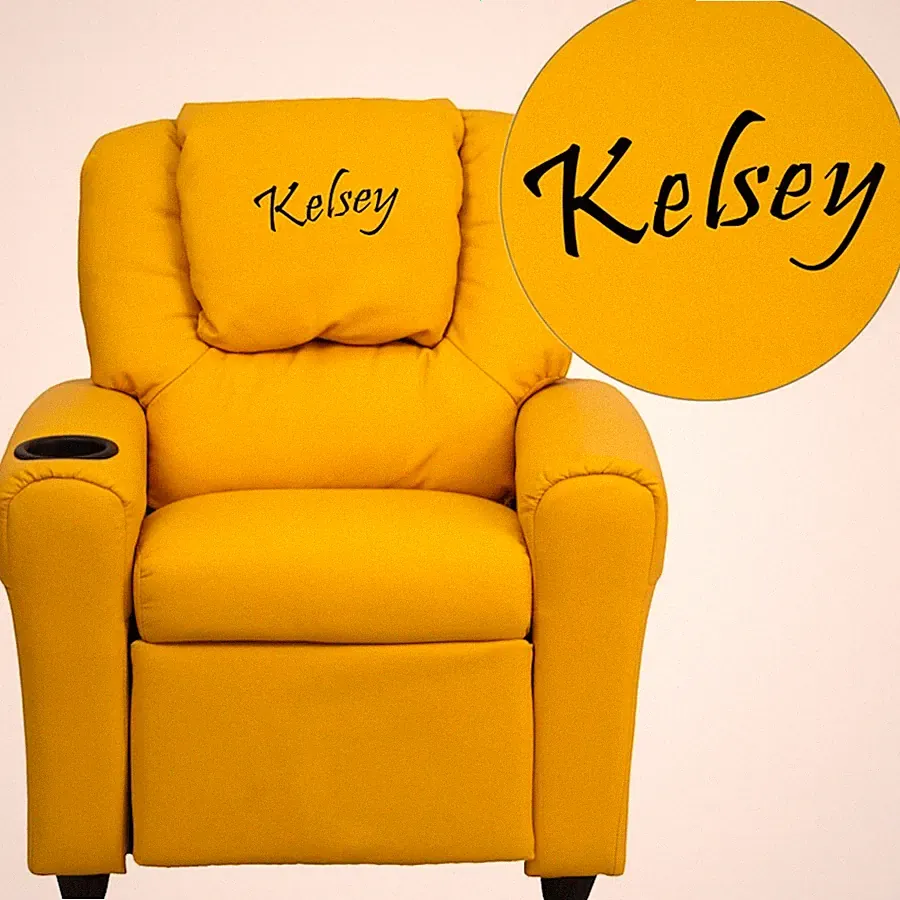Flash Furniture Yellow Vinyl Kids Recliner, Cup Holder - DG-ULT-KID-YEL-EMB-GG