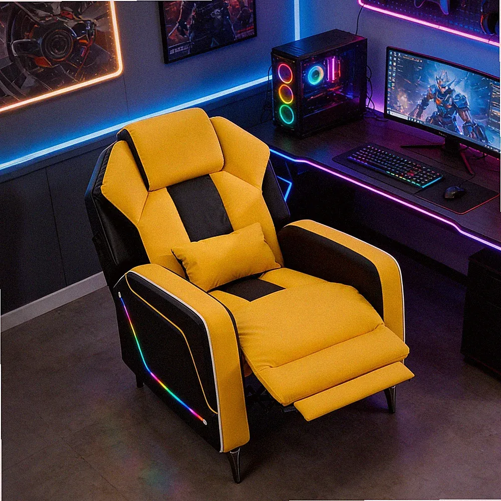Gaming Chair Recliner Ergonomic Reclining Sofa w/Footrest&Pocket&Remote&LEDLight