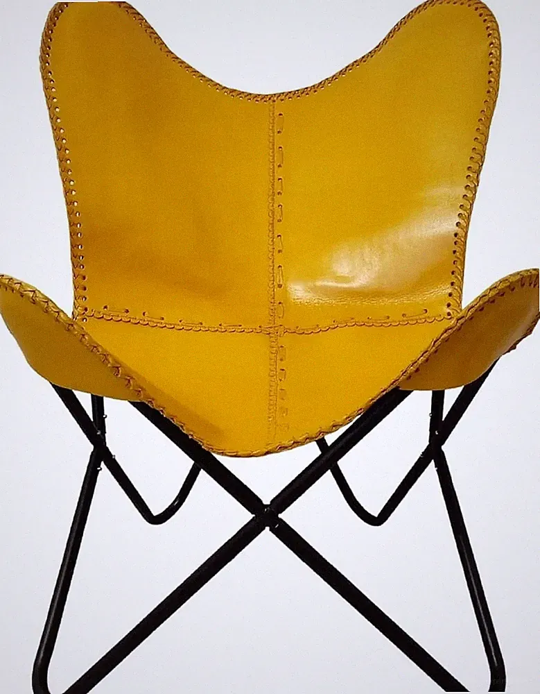 Genuine Leather Butterfly Chair Retro Folding Lounge Chair