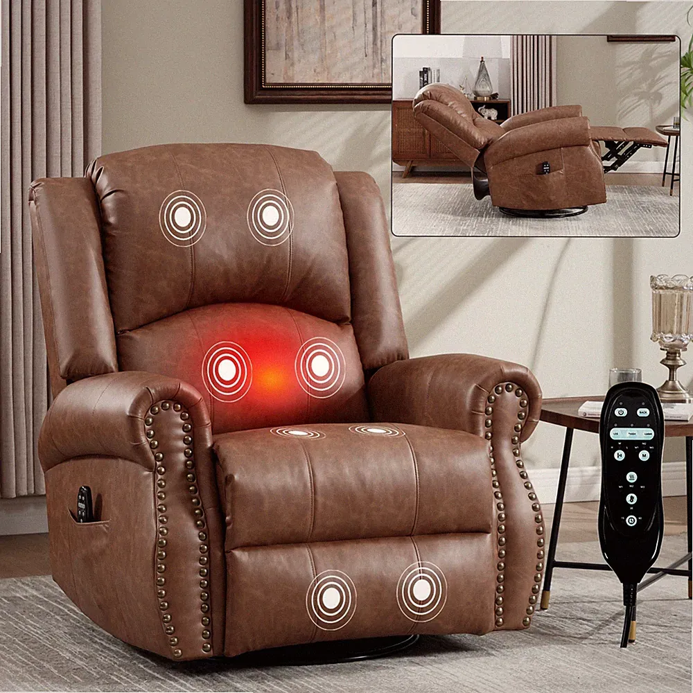 Heat Massage Manual Recliner Chair with Storage, Rocker & Swivel for Living Room