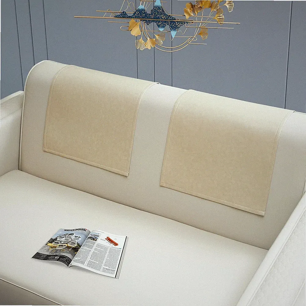 Hittun 2 Pieces Recliner Headrest Covers Protector Non Slip Waterproof Beige