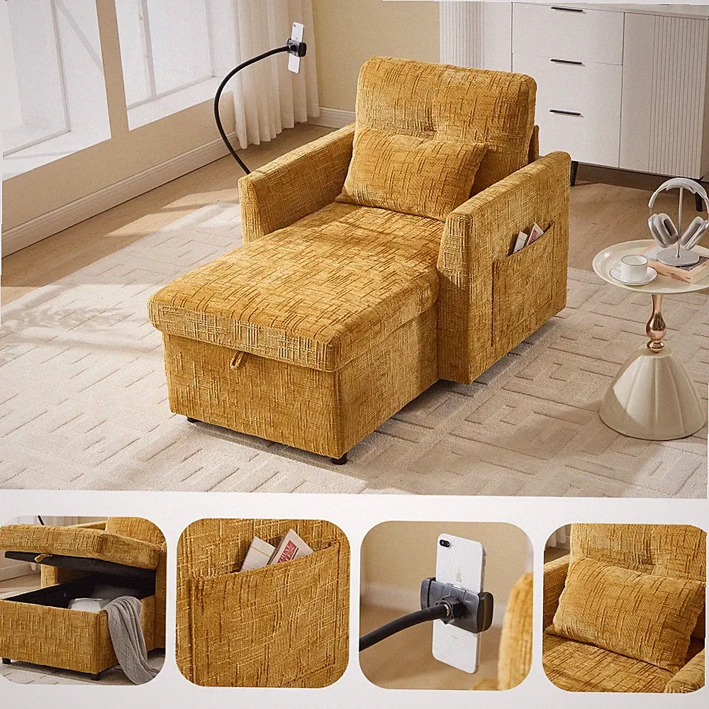 Lazy Sofa Recliner Single Chair For Living Room and Bedroom Mustard yellow
