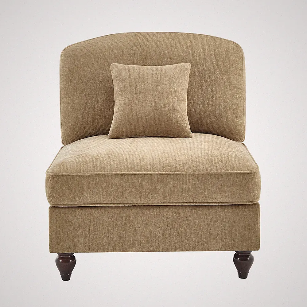 Light Coffee Chenille Armless Sofa with 1 Pillow, Upholstered Loveseat