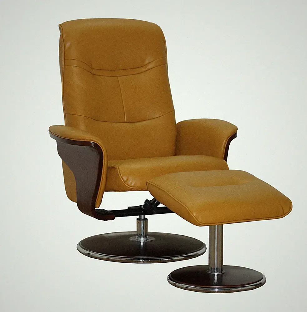 Milano Leather Swivel Recliner and Ottoman set, Mikado Yellow