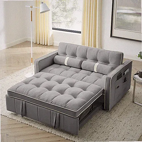 Modern 55.5" Pull Out Sleep Sofa Bed 2 Seater Loveseats Sofa Couch w/side pocket