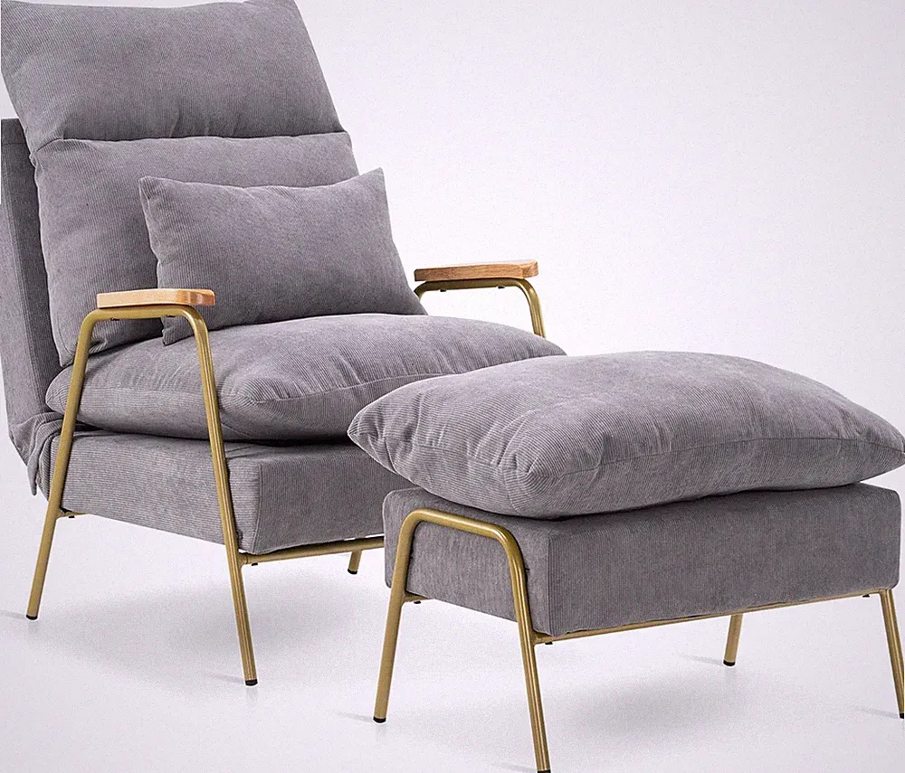 Modern Accent Recliner Chair & Ottoman for Small Spaces - Grey & Gold