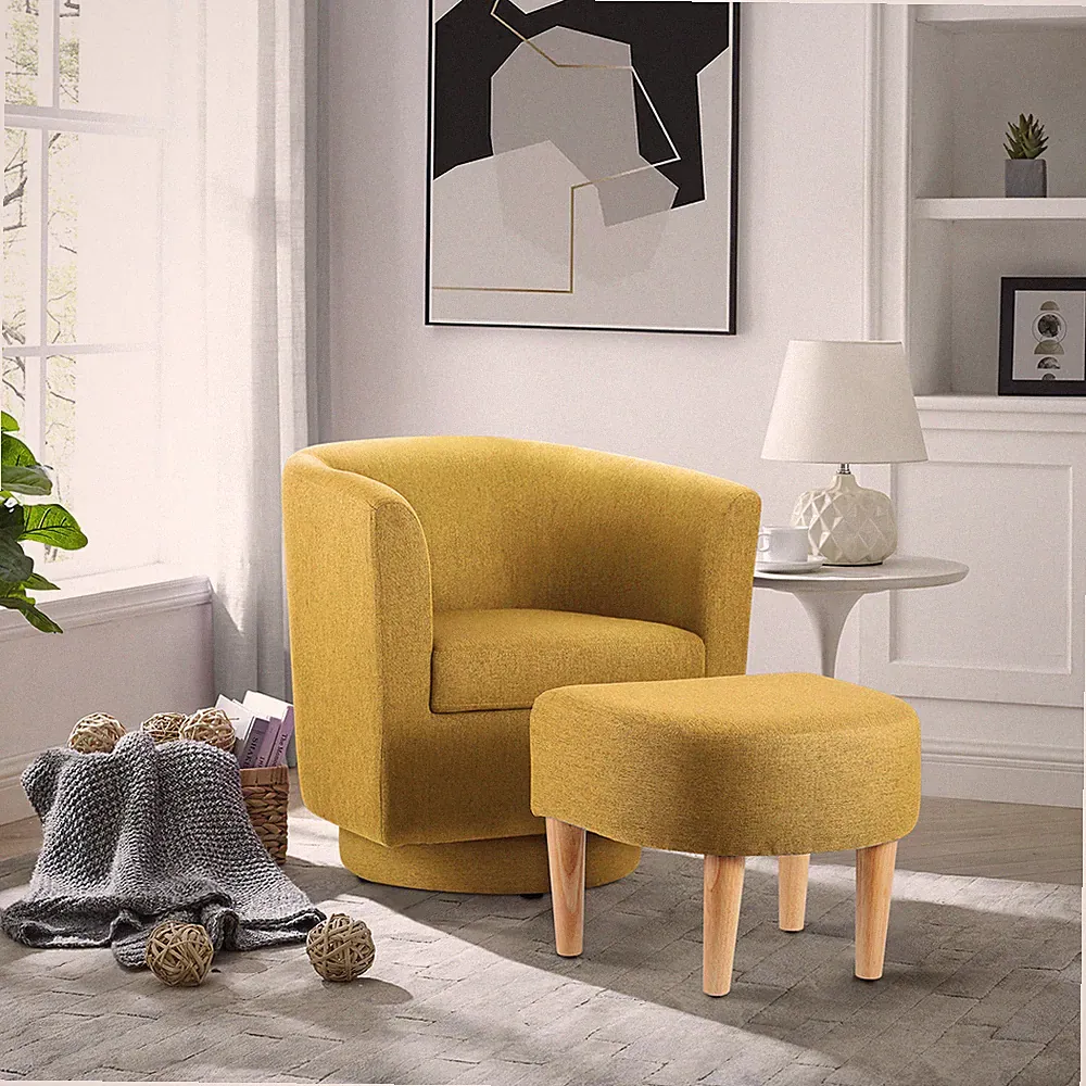 Modern Accent Swivel Sofa Chair 360° Rotating Barrel Club Fabric Chair w/Ottoman