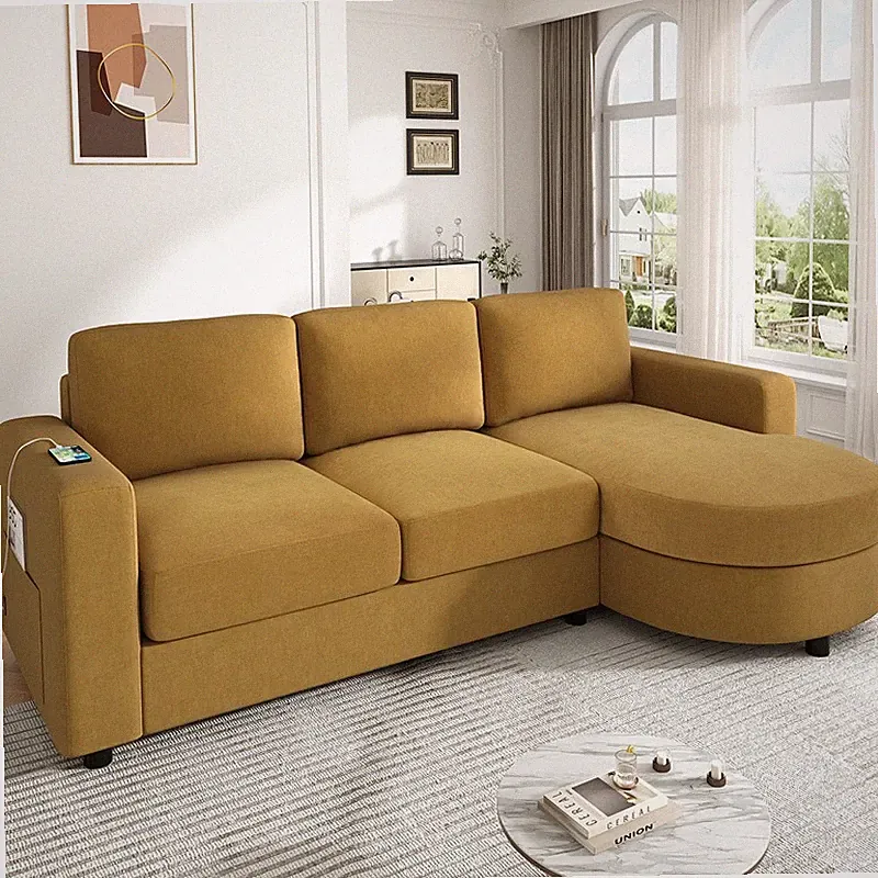 Modern Sectional Sofa 84.6" L-shaped Sofa Couch w/Curved Chaise Lounge USB Ports