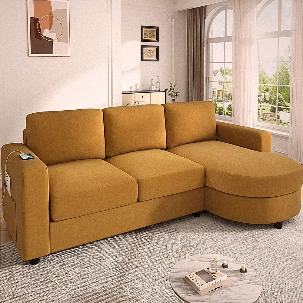 Modern Sectional Sofa 84.6" L-shaped Sofa Couch with a Curved Chaise Lounge, U