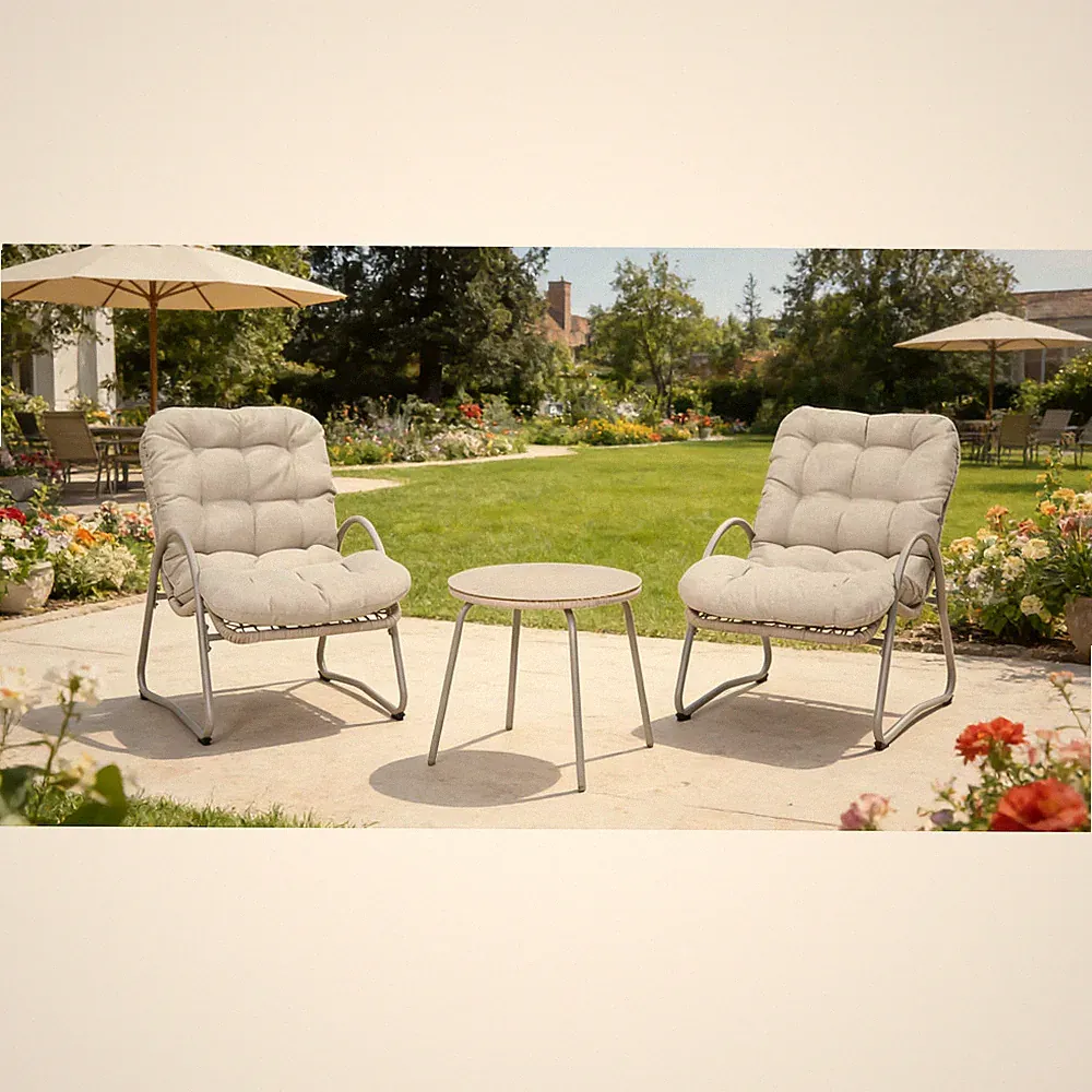 Outdoor Iron Framed Wicker 3-Piece Patio Set ,Accent Chair with small tabl