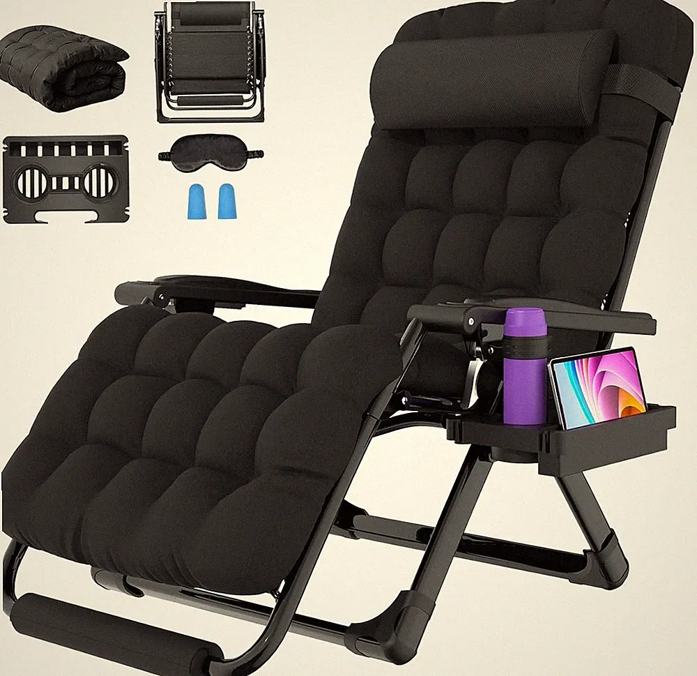 Oversized Zero Gravity Chair,33In XXL Outdoor Recliner Chair W/Removable Cushion