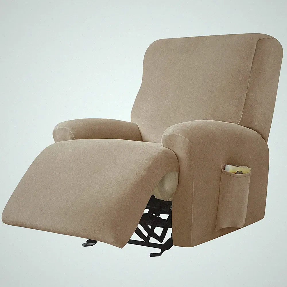 Recliner Chair Covers, 4-Piece Velvet Stretch Recliner Slipcover Single Seat...