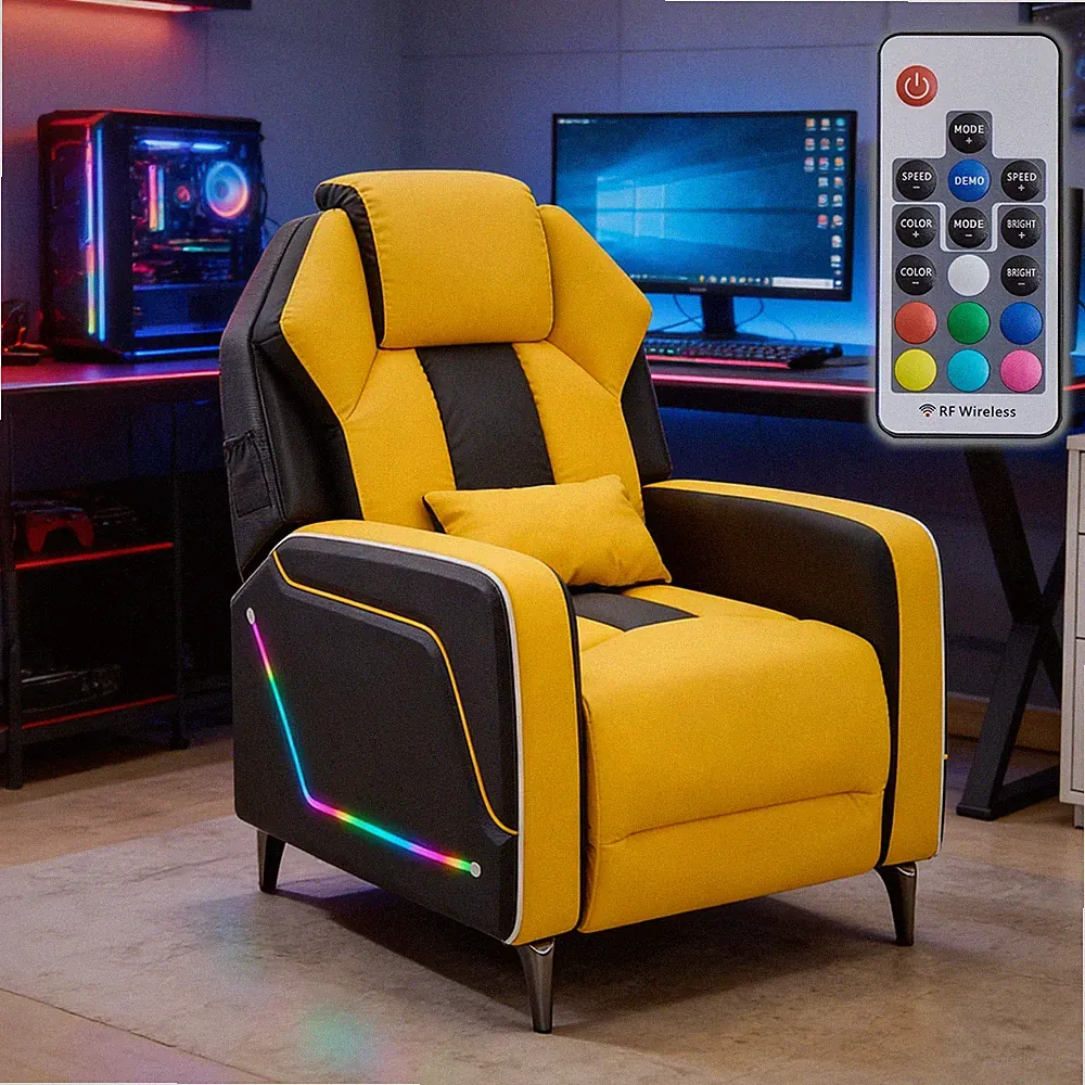 Recliner Chair Gaming Push Back Home Theater Seat with LED Lights, Lumbar Pillow