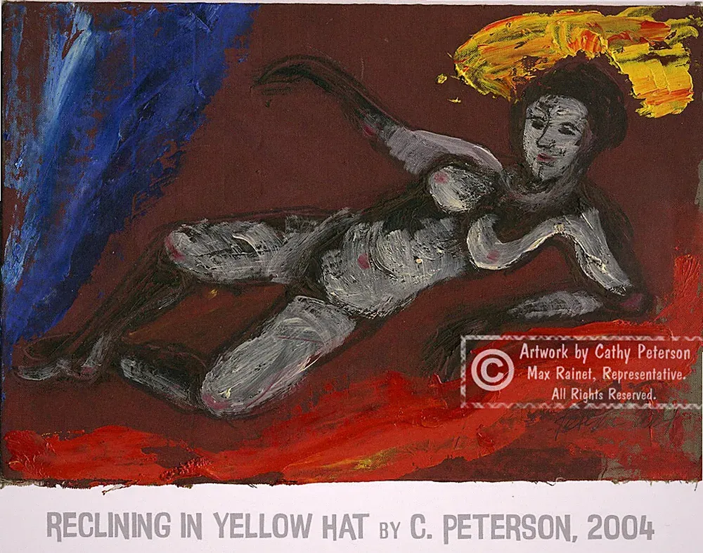Reclining in a Yellow Hat 2004 C Peterson * Original Oil Painting * Painted lady