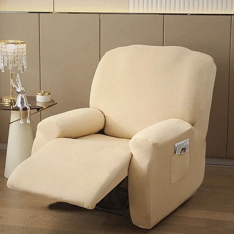 Solid Color Recliner Cover 4 Pieces Single Slipcover Spandex Non-Slip Washable