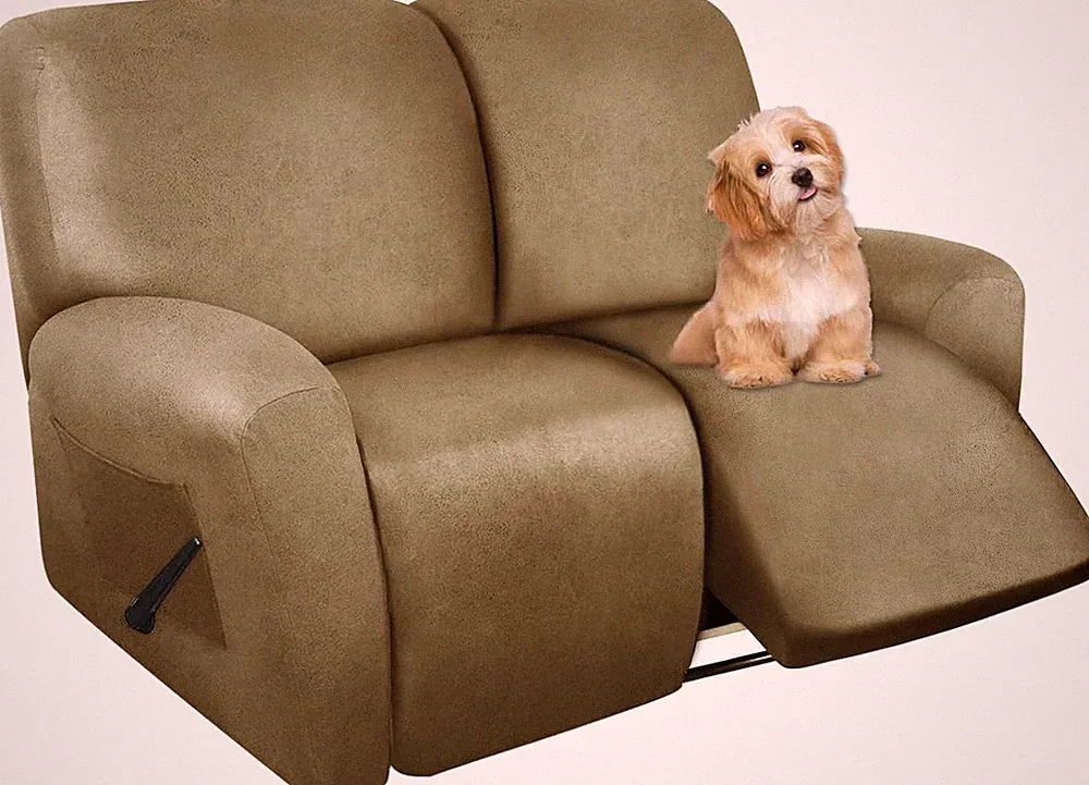 Stretch Leather Loveseat Recliner Slipcover - 6 Piece Mustard Furniture Protecto