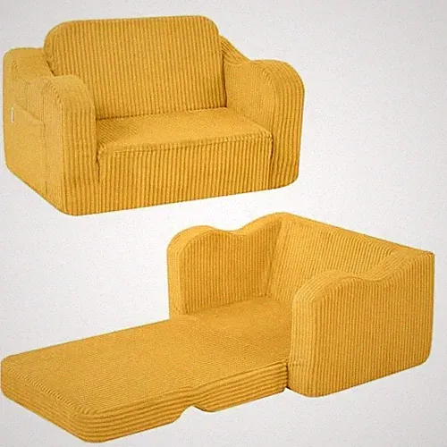 Toddler Couch, 2-in-1 Kids Couch Fold Out to Lounger, Corduroy Mustard Yellow