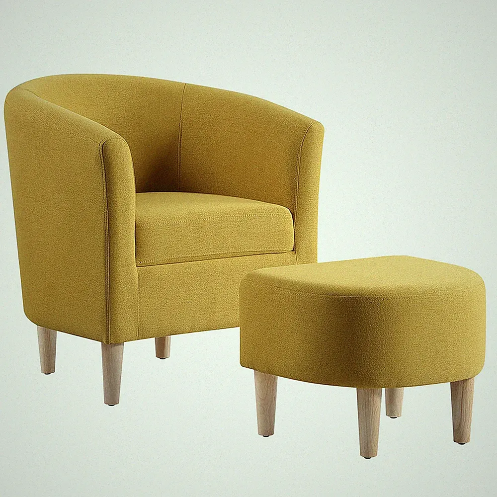 Upholstered Accent Armchair Linen Blend Single Sofa W/ottoman For Living Room