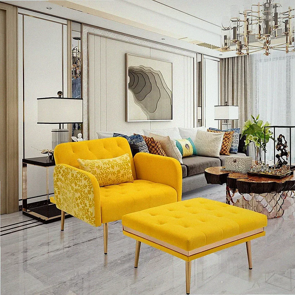 Velvet Accent Chair & Ottoman Set Recliner Chairs for Bedroom Living Room Office
