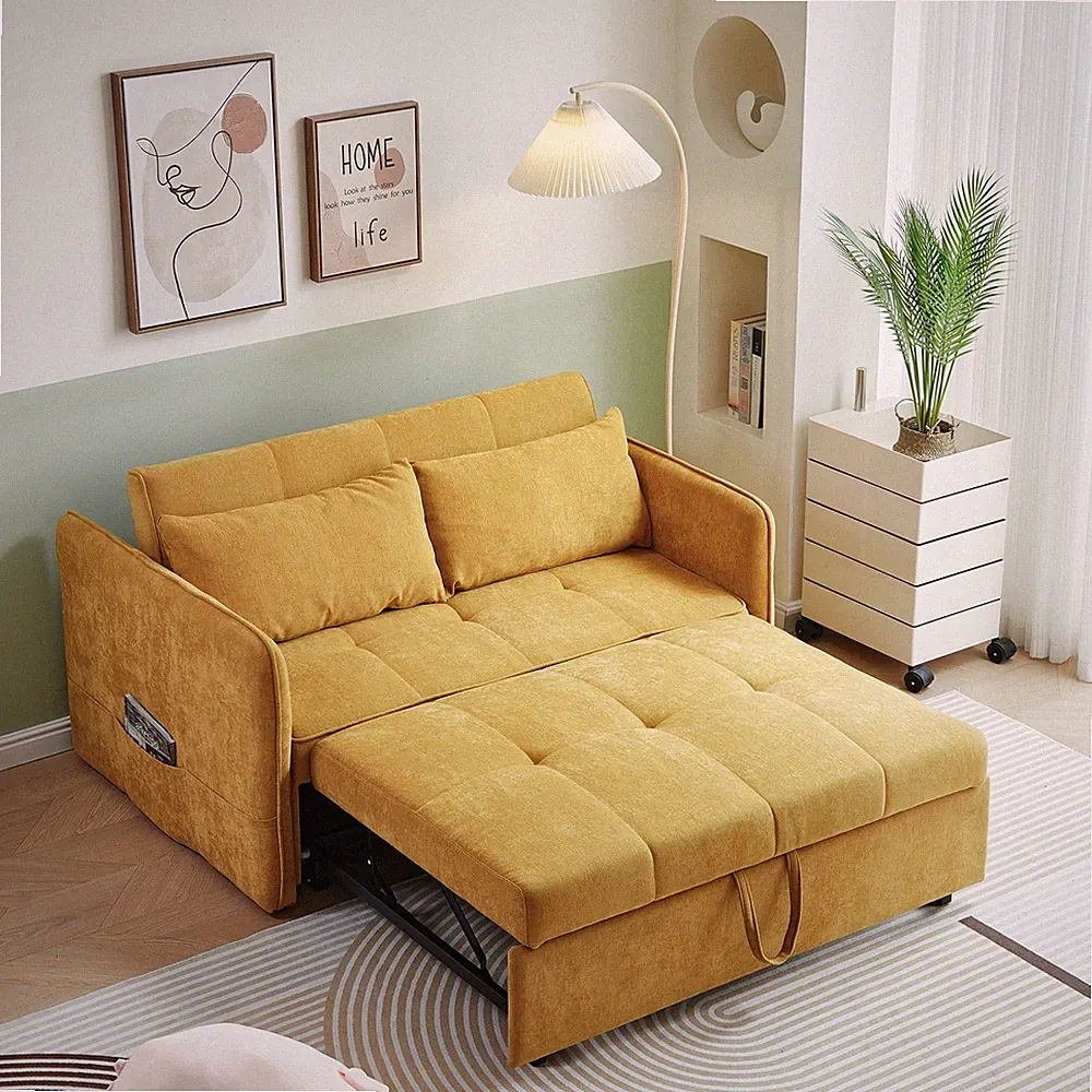 [VIDEO provided]Chenille fabric pull-out sofa bed,sleeper loveseat couch with