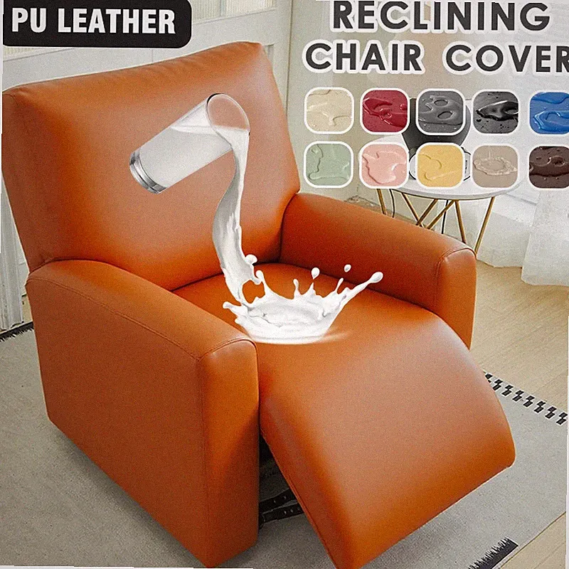 Waterproof Recliner Chair Cover Stretch PU Leather Cover Non-Slip Elastic Bottom