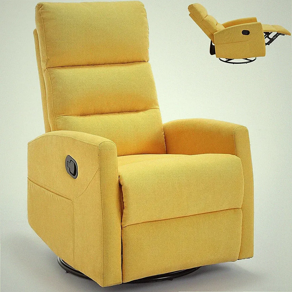 Yellow Swivel Rocker Recliner Chair with Adjustable Backrest & Pockets